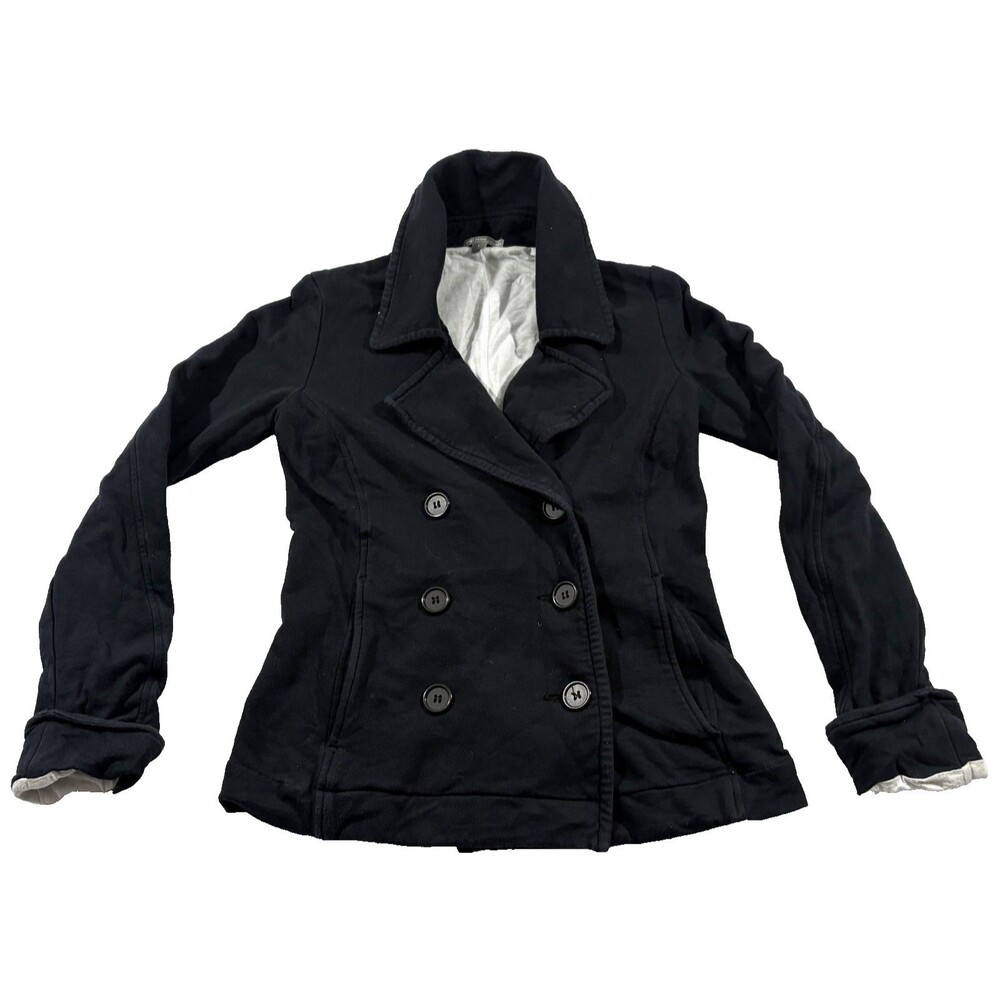 James Perse Double Breasted Black Peacoat Jacket Grunge Cotton Academia Top Sz S